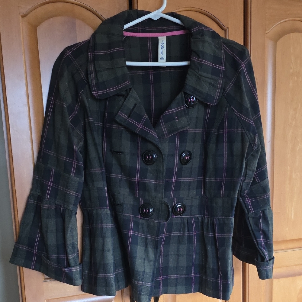 L.A. Blues Dark Plaid Double-Breasted Pea Coat
